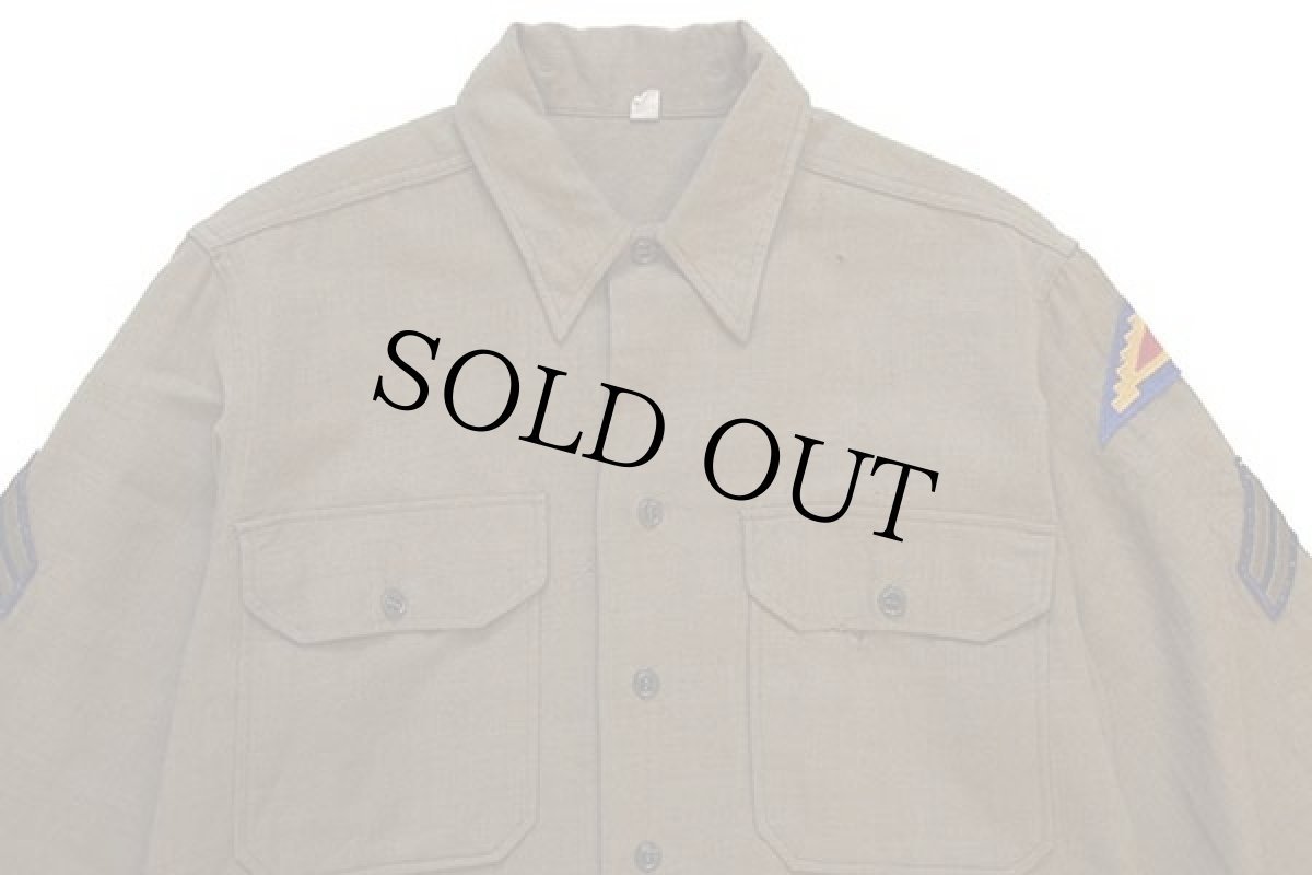 画像3: 40s 米軍 U.S.ARMY パッチ&マチ付き ウールシャツ オリーブドラブ 15 (3)