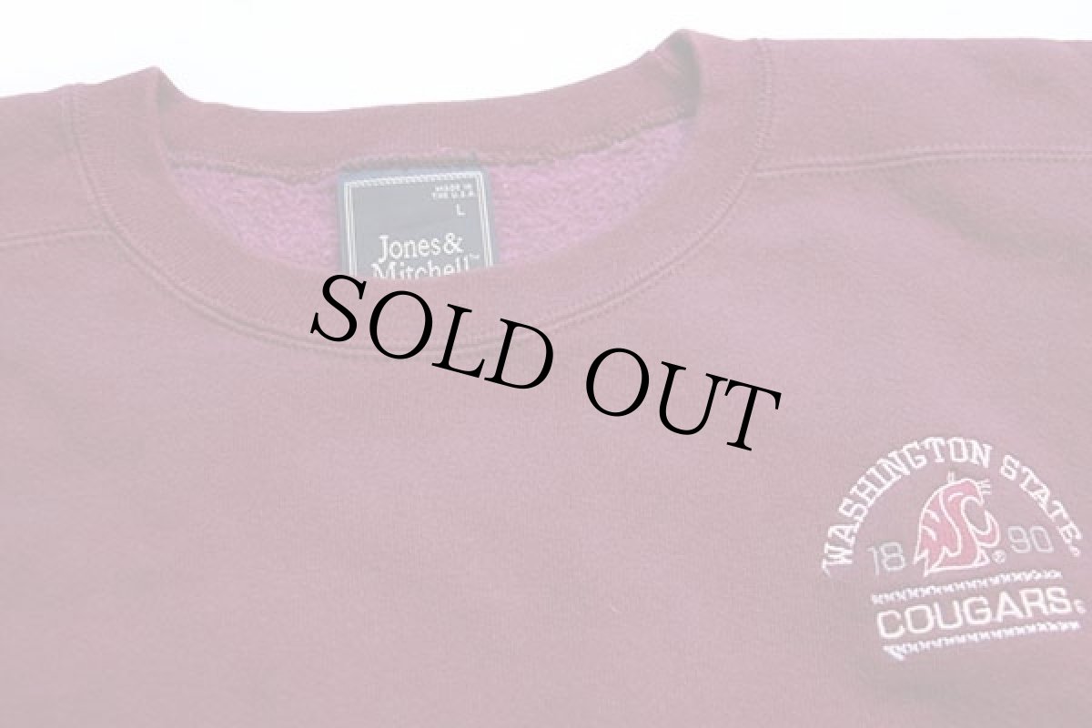 画像3: 90s USA製 WASHINGTON STATE COUGARS 刺繍 スウェット バーガンディ L (3)