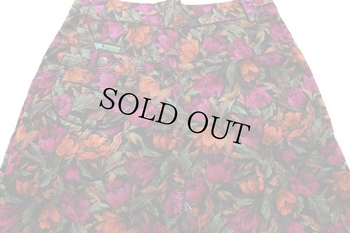 画像5: 80s SPEEDBIRD OF TEXAS フラワー柄 ツータック 太畝 コーデュロイ カプリパンツ w27 (5)