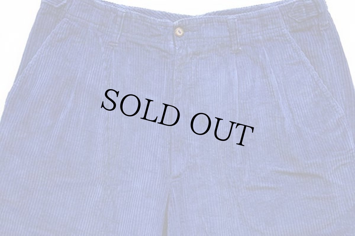 画像4: 80s GANT ツータック コットン 太畝 コーデュロイパンツ 青 w34 L34 (4)