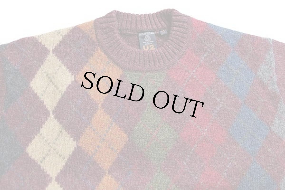 画像3: 90s U2 CLOTHING アーガイル柄 シェットランド ウールニット セーター M (3)