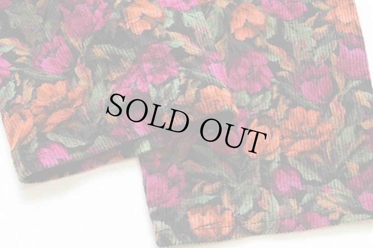 画像7: 80s SPEEDBIRD OF TEXAS フラワー柄 ツータック 太畝 コーデュロイ カプリパンツ w27 (7)