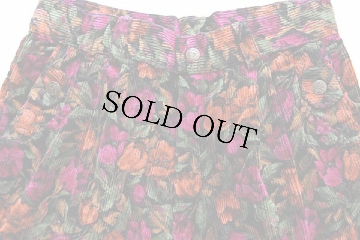 画像4: 80s SPEEDBIRD OF TEXAS フラワー柄 ツータック 太畝 コーデュロイ カプリパンツ w27 (4)