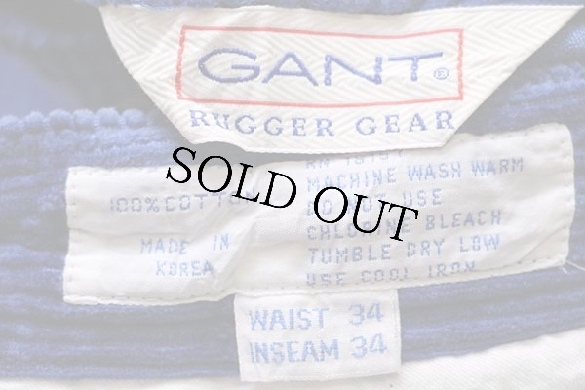 画像6: 80s GANT ツータック コットン 太畝 コーデュロイパンツ 青 w34 L34 (6)