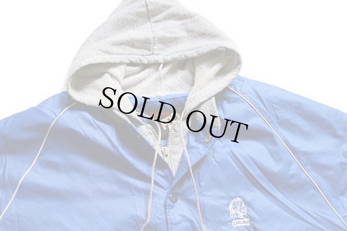 画像3: 90s USA製 King Louieキングルイ CARLISLE 刺繍 フード付き キルティングライナー ナイロンジャケット 青 XL (3)