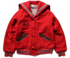 画像1: 80s USA製 Ripon Jackets パッチ付き セーラーカラー メルトン ウール スタジャン 赤 40 (1)