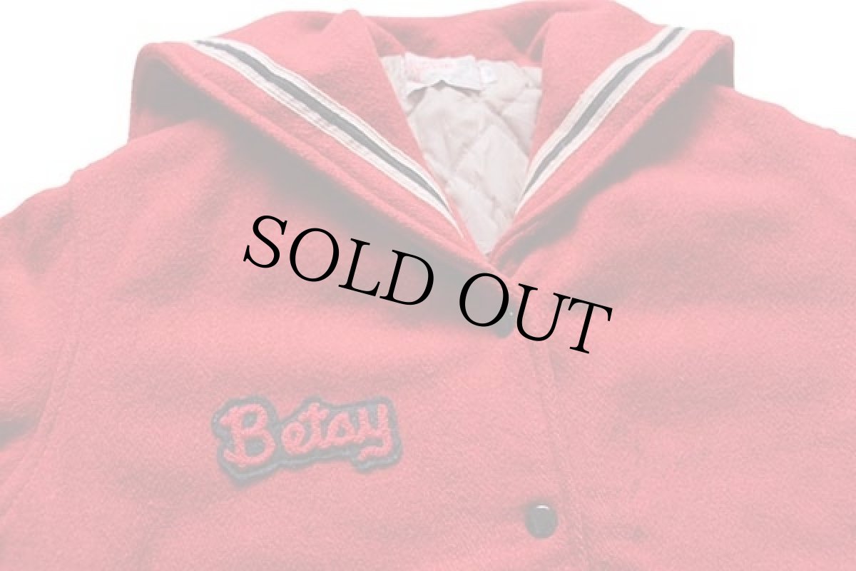 画像3: 80s USA製 Ripon Jackets パッチ付き セーラーカラー メルトン ウール スタジャン 赤 40 (3)