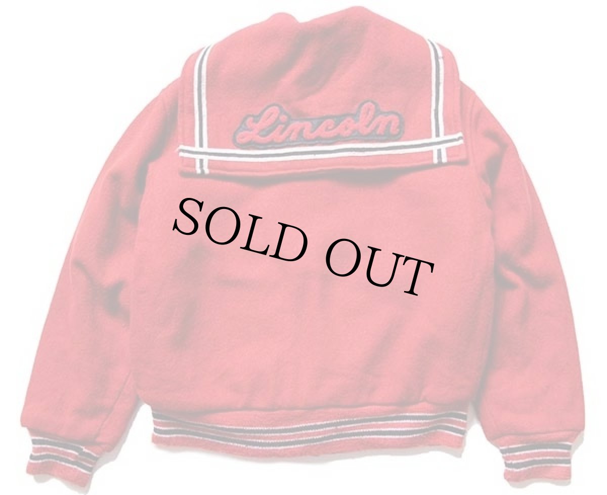 画像2: 80s USA製 Ripon Jackets パッチ付き セーラーカラー メルトン ウール スタジャン 赤 40 (2)