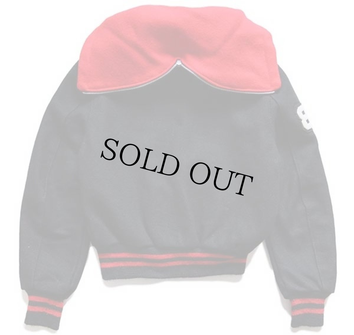 画像2: 80s DeLONGデロング パッチ付き セーラーカラー メルトン ウール スタジャン 黒×赤 16 (2)