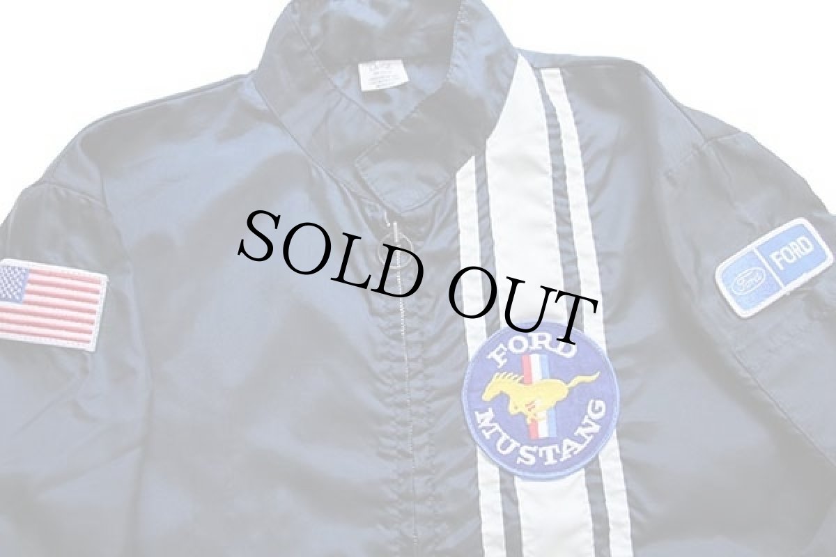 画像3: 70s FORDフォード MUSTANG 星条旗 パッチ付き ナイロン レーシングジャケット 紺×白 L (3)