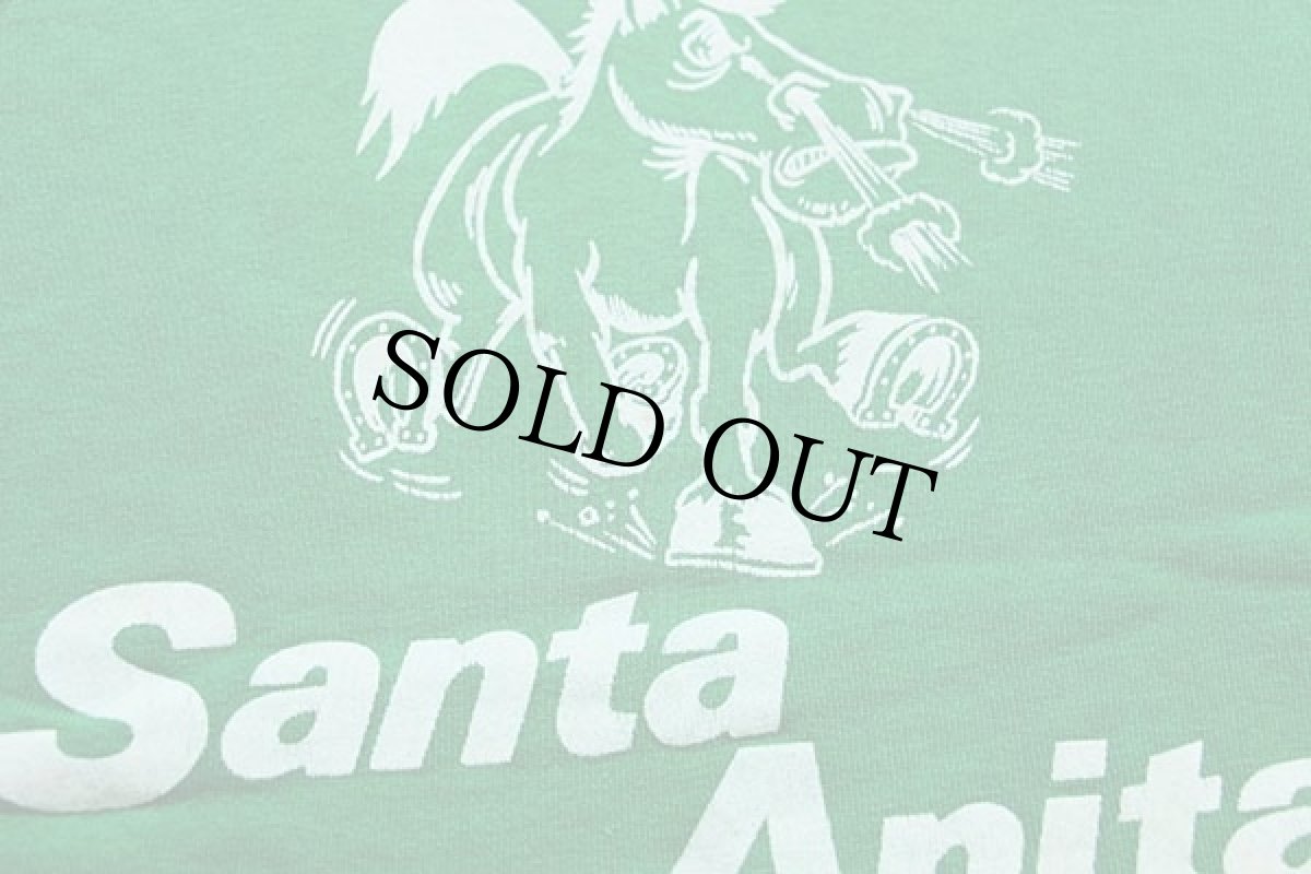 画像3: 70s ARTEX Santa Anita 馬 両面 フロッキープリント 半袖スウェット 緑 M (3)