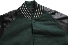 画像3: 90s USA製 HOLLOWAY キルティングライナー メルトン ウール 袖革スタジャン 緑×黒 S-S (3)