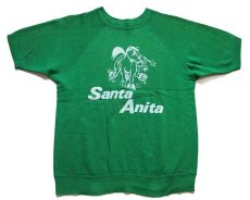 画像1: 70s ARTEX Santa Anita 馬 両面 フロッキープリント 半袖スウェット 緑 M (1)