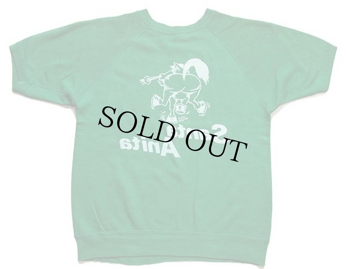 画像2: 70s ARTEX Santa Anita 馬 両面 フロッキープリント 半袖スウェット 緑 M (2)