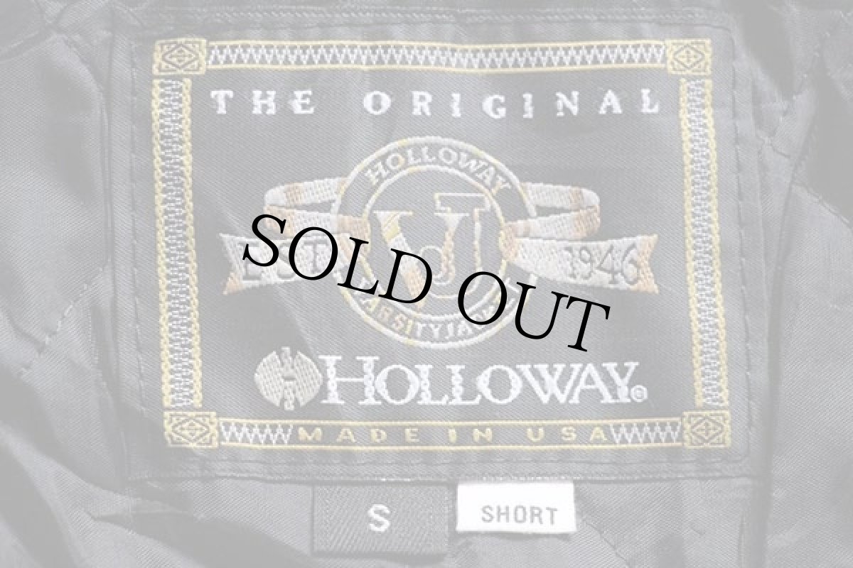 画像4: 90s USA製 HOLLOWAY キルティングライナー メルトン ウール 袖革スタジャン 緑×黒 S-S (4)