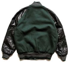 画像2: 90s USA製 HOLLOWAY キルティングライナー メルトン ウール 袖革スタジャン 緑×黒 S-S (2)