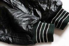 画像7: 90s USA製 HOLLOWAY キルティングライナー メルトン ウール 袖革スタジャン 緑×黒 S-S (7)