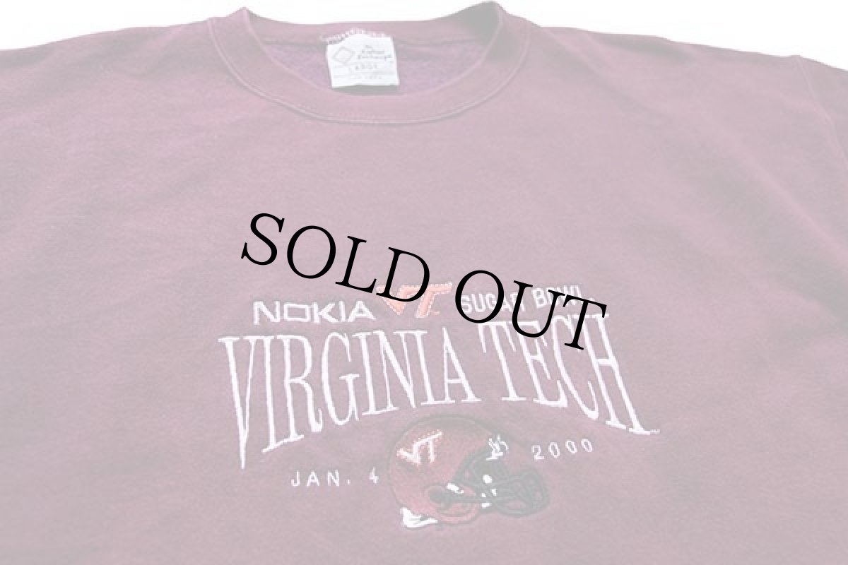 画像3: 90s USA製 The Cotton Exchange VIRGINIA TECH NOKIA アメフト 刺繍 スウェット ワインレッド L (3)