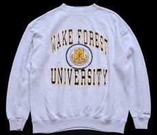 画像1: 90s USA製 WAKE FOREST UNIVERSITY 発泡プリント スウェット 杢ライトグレー XXL (1)