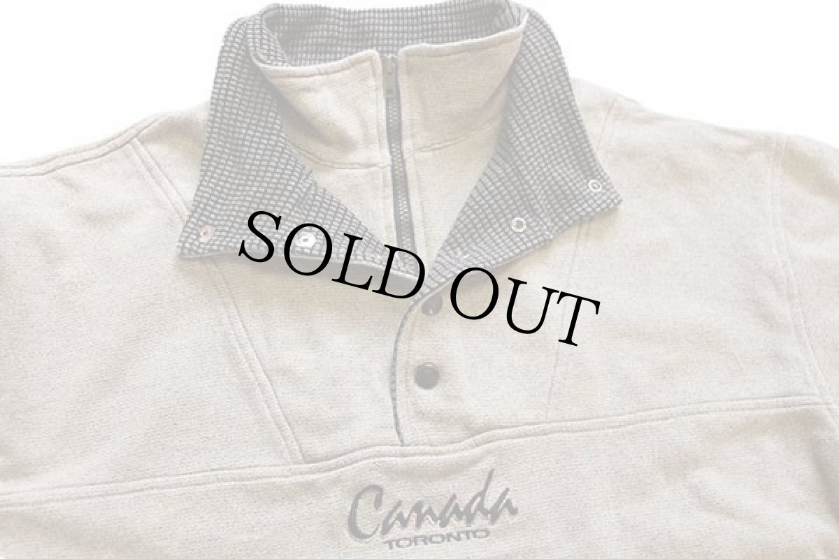 画像3: カナダ製 Canada TORONTO 刺繍 レイヤード モックネック ハーフジップ スウェット 杢ベージュ XL (3)
