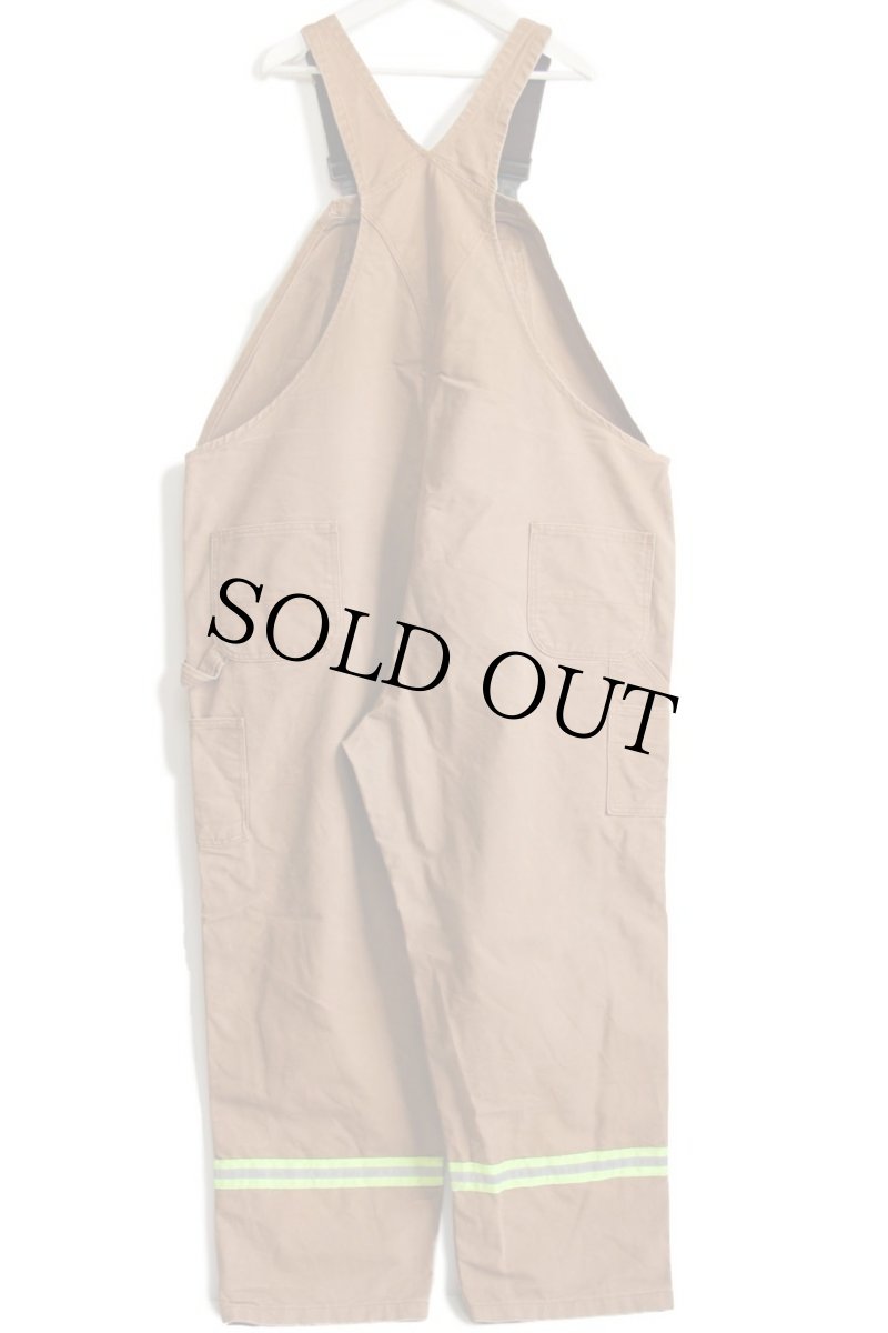 画像3: 00s メキシコ製 carharttカーハート リフレクター付き ダック地 ダブルニー オーバーオール 茶 w54 L32 (3)