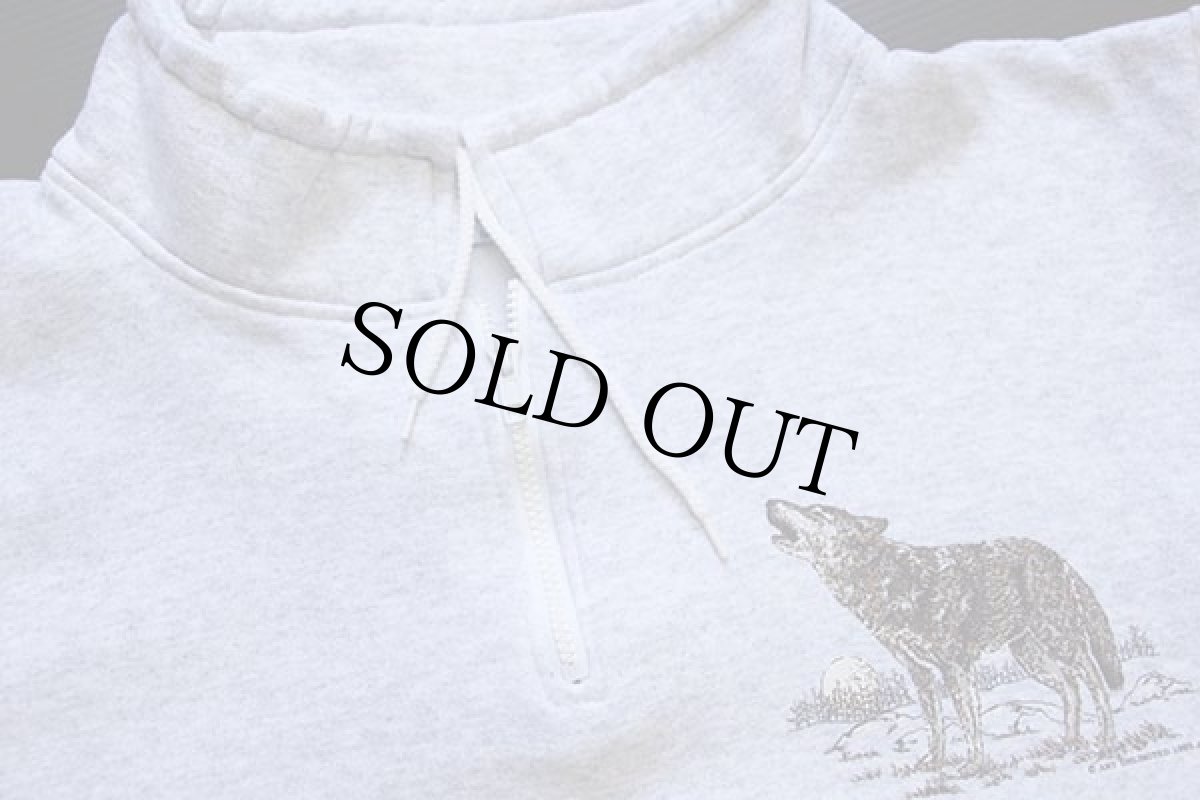 画像3: 90s USA製 ウルフ アート モックネック スウェット 杢ライトグレー M (3)