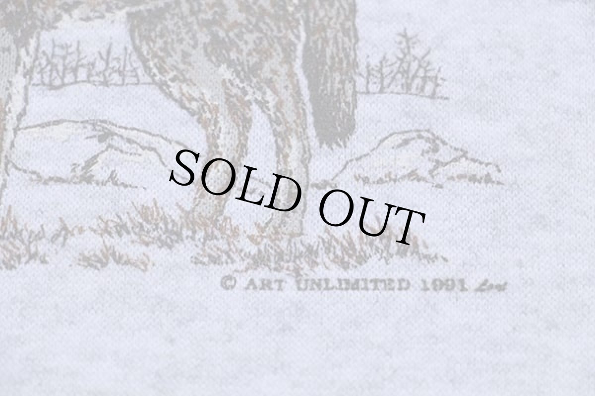 画像4: 90s USA製 ウルフ アート モックネック スウェット 杢ライトグレー M (4)