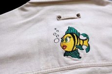 画像5: 90s Lizwear 熱帯魚 サンゴ礁 アップリケ&刺繍 カラーデニム カバーオール 生成り L (5)