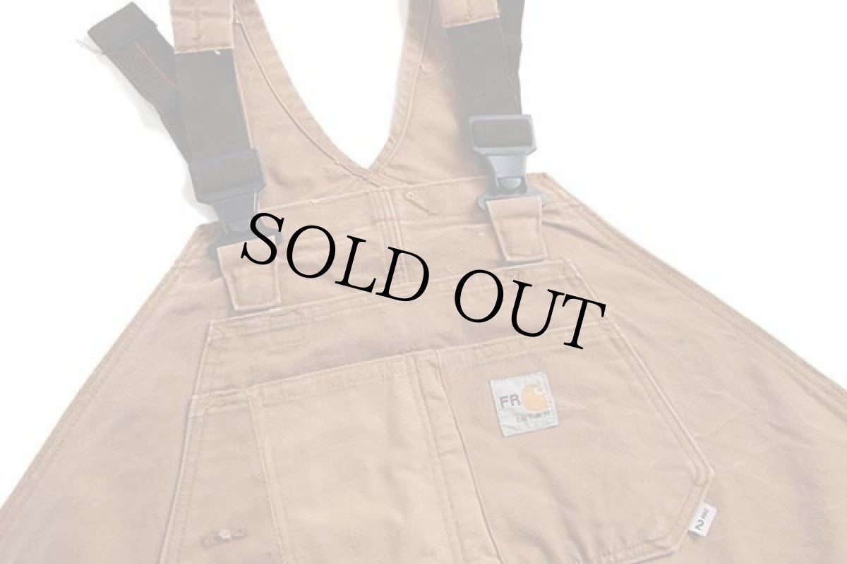 画像4: 00s メキシコ製 carharttカーハート リフレクター付き ダック地 ダブルニー オーバーオール 茶 w54 L32 (4)