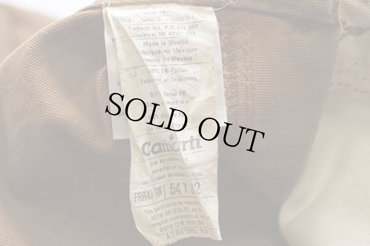 画像5: 00s メキシコ製 carharttカーハート リフレクター付き ダック地 ダブルニー オーバーオール 茶 w54 L32 (5)