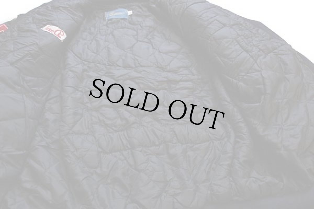 画像7: 90s USA製 gem SPORTSWEAR パッチ付き キルティングライナー メルトン ウール 袖革スタジャン 紺×黒 XL (7)