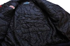 画像7: 90s USA製 gem SPORTSWEAR パッチ付き キルティングライナー メルトン ウール 袖革スタジャン 紺×黒 XL (7)