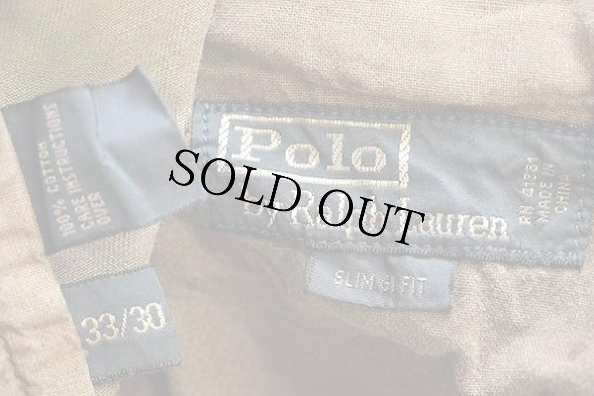 画像6: 00s ポロ ラルフローレン SLIM GI FIT ビンテージ加工 コットン チノパン オリーブドラブ w33 L30 (6)