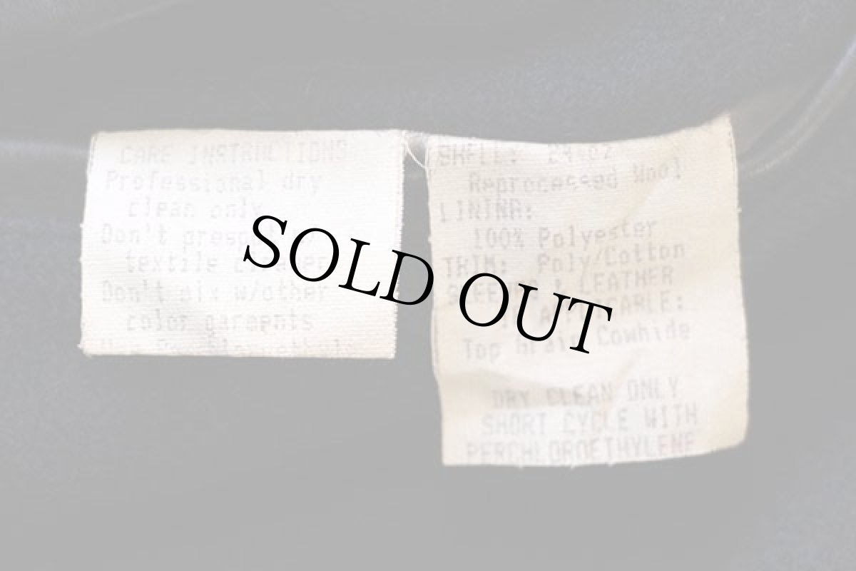 画像6: 90s USA製 gem SPORTSWEAR パッチ付き キルティングライナー メルトン ウール 袖革スタジャン 紺×黒 XL (6)