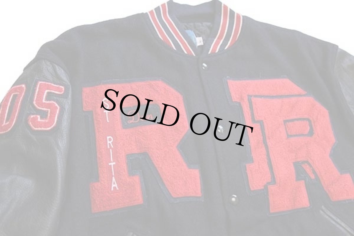 画像3: 90s USA製 gem SPORTSWEAR パッチ付き キルティングライナー メルトン ウール 袖革スタジャン 紺×黒 XL (3)