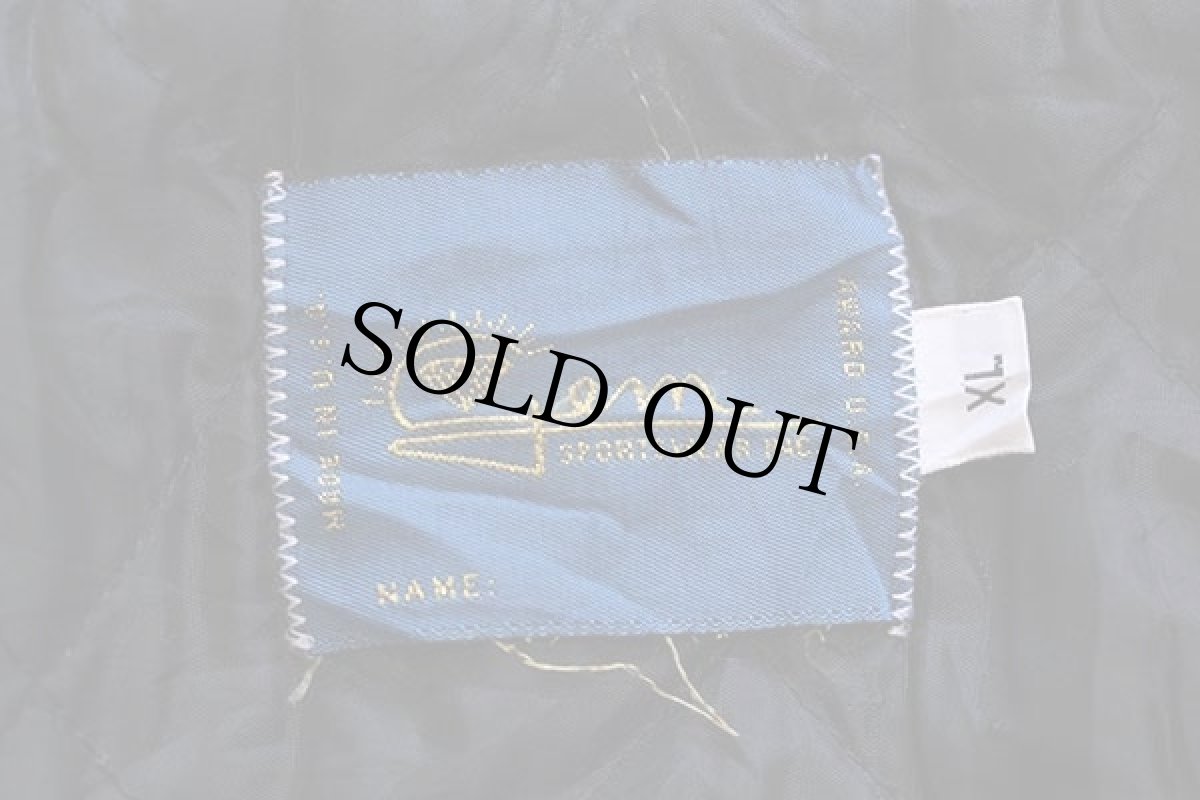 画像5: 90s USA製 gem SPORTSWEAR パッチ付き キルティングライナー メルトン ウール 袖革スタジャン 紺×黒 XL (5)