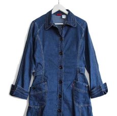 画像1: 00s Levi'sリーバイス マキシ丈 ストレッチ デニム ワンピース S MIS (1)