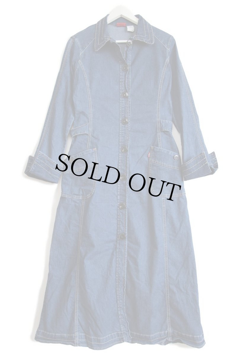 画像2: 00s Levi'sリーバイス マキシ丈 ストレッチ デニム ワンピース S MIS (2)