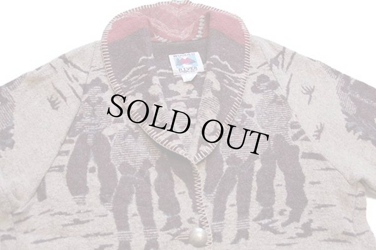 画像3: 90s USA製 WOODED RIVER カウボーイ柄 コンチョボタン ショールカラー ブランケット ジャケット L (3)