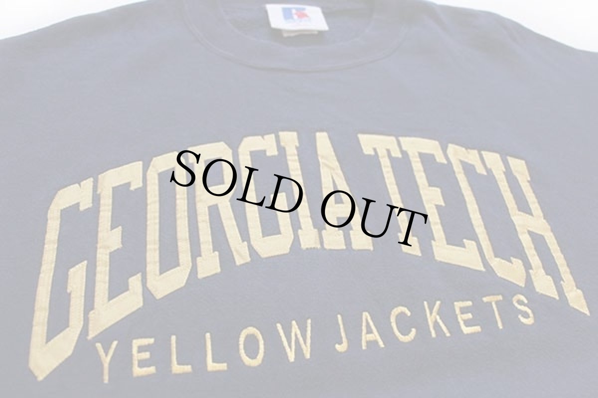 画像3: 90s USA製 RUSSELLラッセル GEORGIA TECH YELLOW JACKETS パッチ&刺繍 コットン スウェット 紺 L (3)