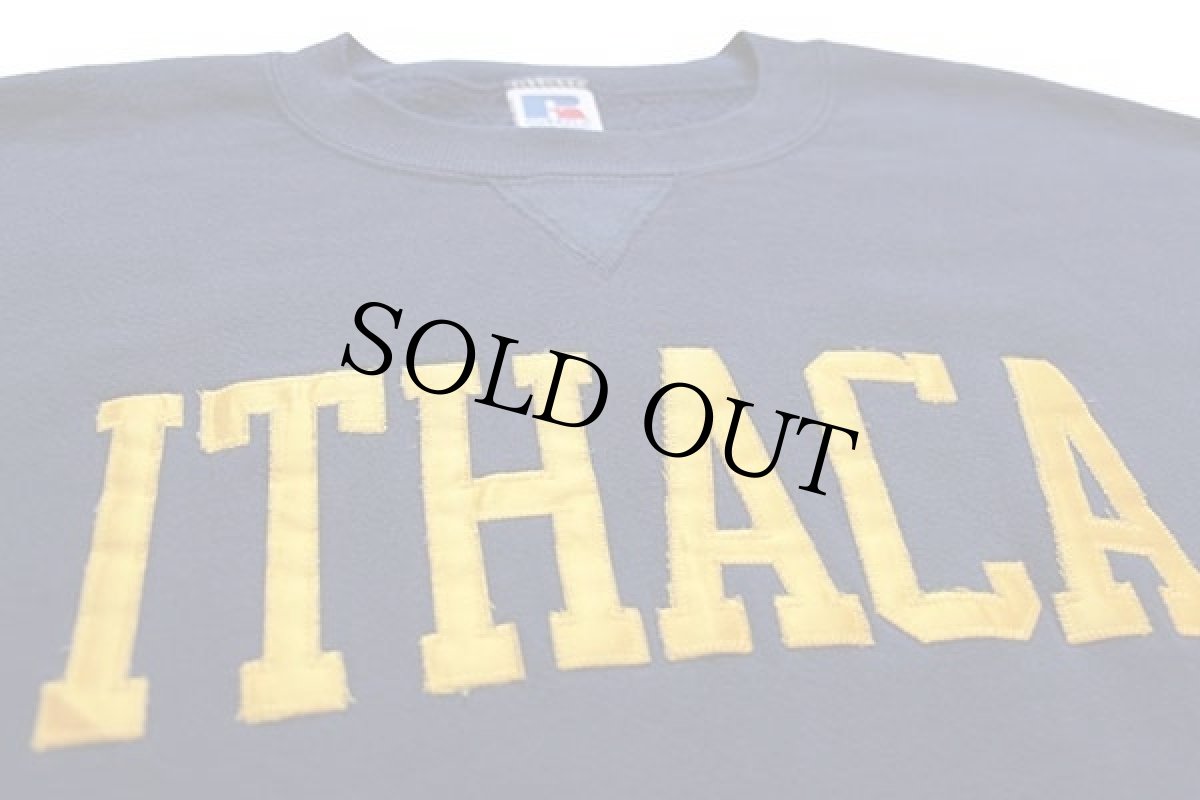 画像3: 90s USA製 RUSSELLラッセル ITHACA パッチ 前V スウェット 紺 XL (3)