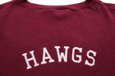 画像4: 90s USA製 Arkansas Razorbacks HAWGS ロゴ刺繍 前V スウェット ワインレッド 3X-4X (4)