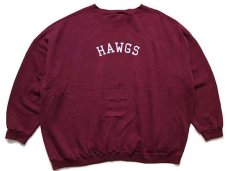 画像2: 90s USA製 Arkansas Razorbacks HAWGS ロゴ刺繍 前V スウェット ワインレッド 3X-4X (2)