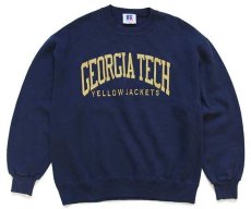 画像1: 90s USA製 RUSSELLラッセル GEORGIA TECH YELLOW JACKETS パッチ&刺繍 コットン スウェット 紺 L (1)