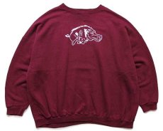 画像1: 90s USA製 Arkansas Razorbacks HAWGS ロゴ刺繍 前V スウェット ワインレッド 3X-4X (1)