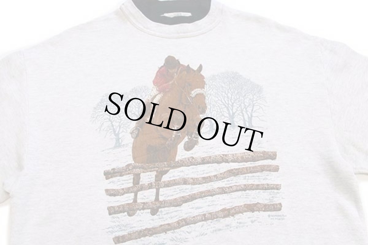 画像3: 90s ORVISオービス レイヤードネック 乗馬柄 アート スウェット オートミール (3)