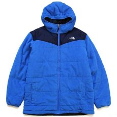 画像1: THE NORTH FACEノースフェイス ツートン リバーシブル 中綿入り POLARTEC フリース×ナイロン パーカー 青×紺 BOY'S XL (1)