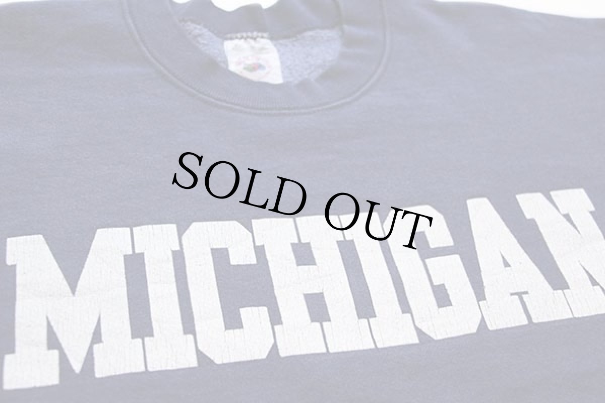 画像3: 90s USA製 MICHIGAN ひび割れプリント スウェット 紺 XL (3)
