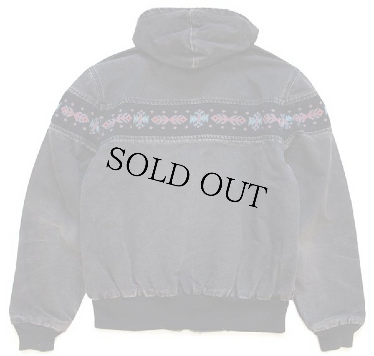 画像2: 90s carharttカーハート ネイティブ柄 ニット切り替え ダック地 アクティブジャケット パーカー 黒 (2)