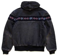 画像2: 90s carharttカーハート ネイティブ柄 ニット切り替え ダック地 アクティブジャケット パーカー 黒 (2)